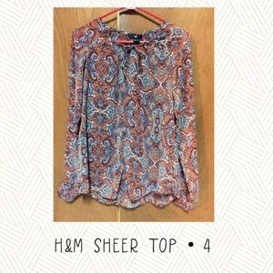 H&M Long Sleeve paisley sheer top women’s size 4